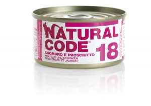 NATURAL CODE 18 SGOMBRO E PROSCIUTTO GR. 85 PER GATTO